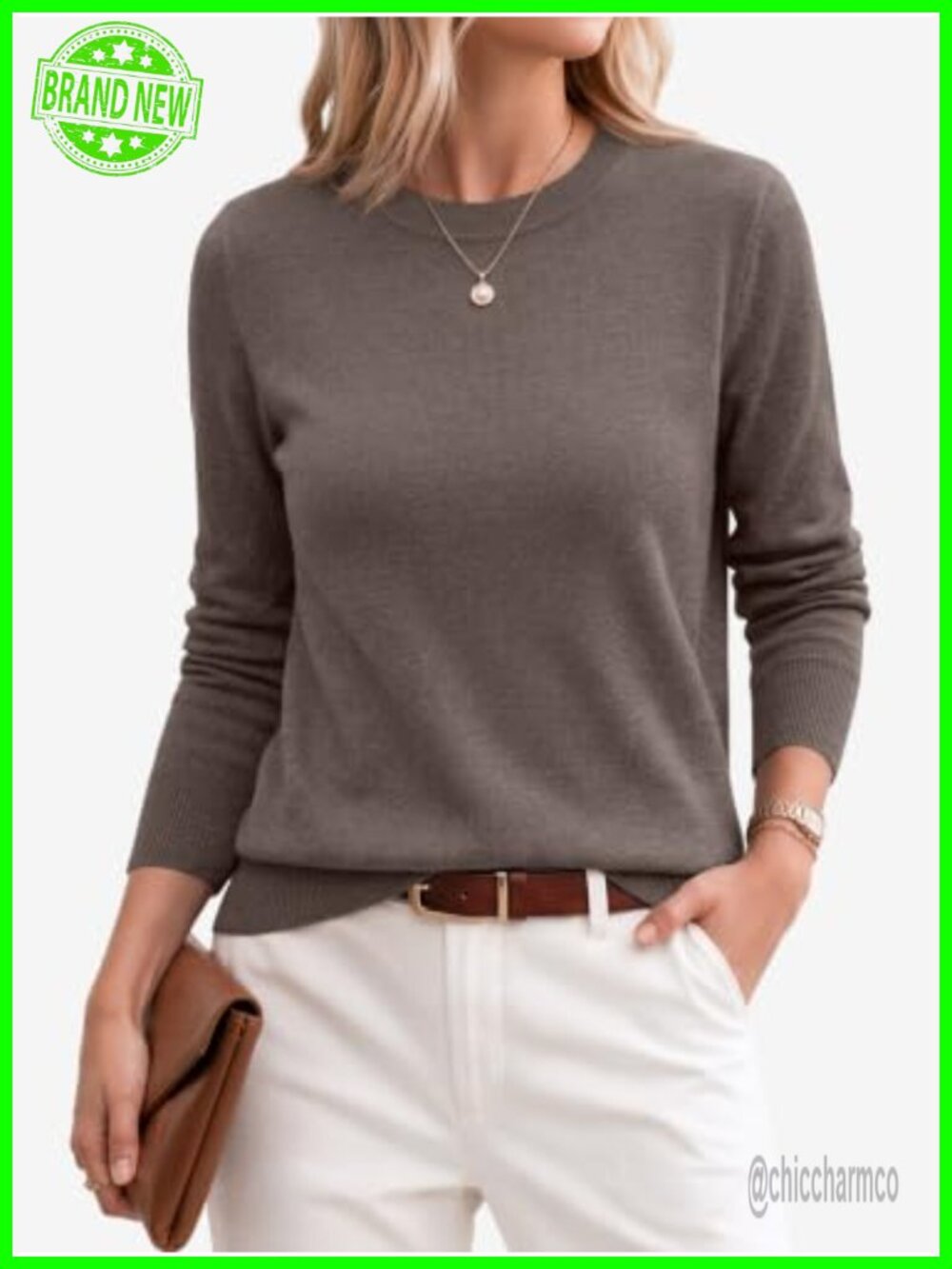 Merino Wool Blend Crewneck Pullover Sweater Lightweight Business Casual - Picture 4 of 5